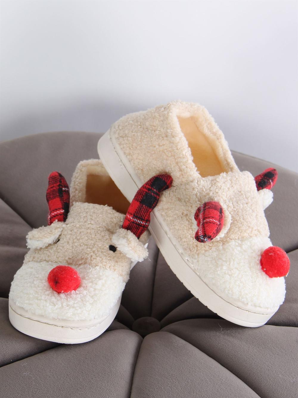 Rudolf - Søde beigefarvet rensdyr sutsko